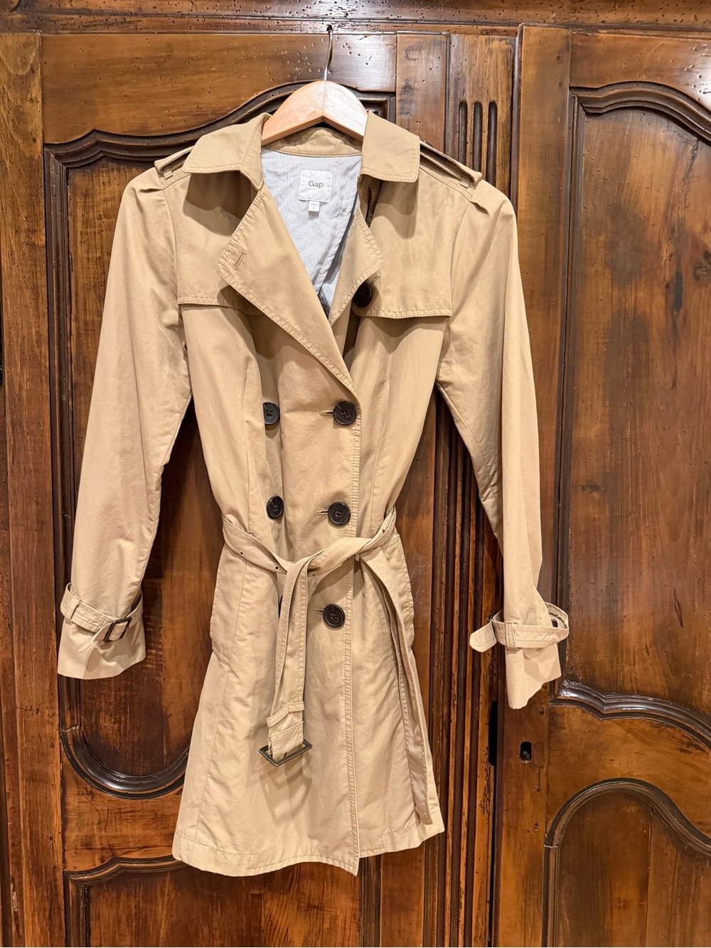 GAP Tan Double-Breasted Trench Coat with Belt